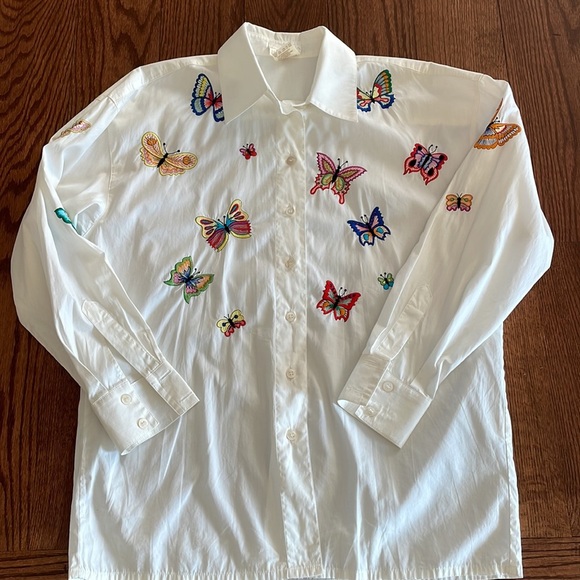 ESCADA by Margaretha Ley cotton white button up shirt embroidered butterflies M - Picture 16 of 16